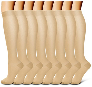 Beige Compression Socks For Women& Men circulation(8 Pairs),Stockings-Best for Running,Sports,Hiking,Flight travel,Pregnancy