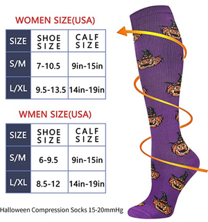 4 Pair halloween Compression Socks for Women Men Circulation, Knee High Compression Socks 15-20mmHg
