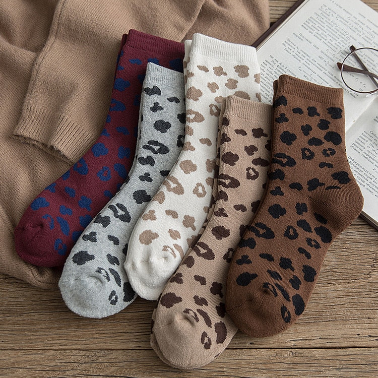 Spotted Leopard Print Women Socks Cotton Terry Tube Thickened Warm Socks