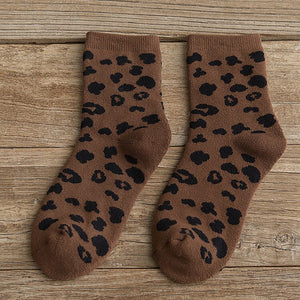 Spotted Leopard Print Women Socks Cotton Terry Tube Thickened Warm Socks