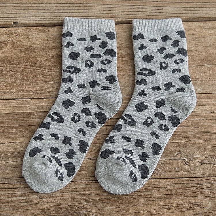 Spotted Leopard Print Women Socks Cotton Terry Tube Thickened Warm Socks