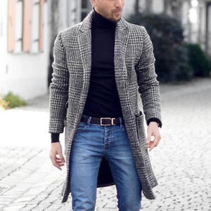 Autumn Winter Shirt Patterns Men Casual Turndown Double Breasted Windbreaker Mid-length Overcoat Coat