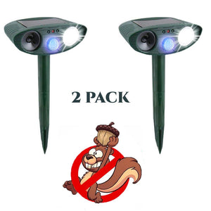 Ultrasonic Squirrel Repeller - PACK of 2 - Solar Powered - Get Rid of Squirrels in 48 Hours