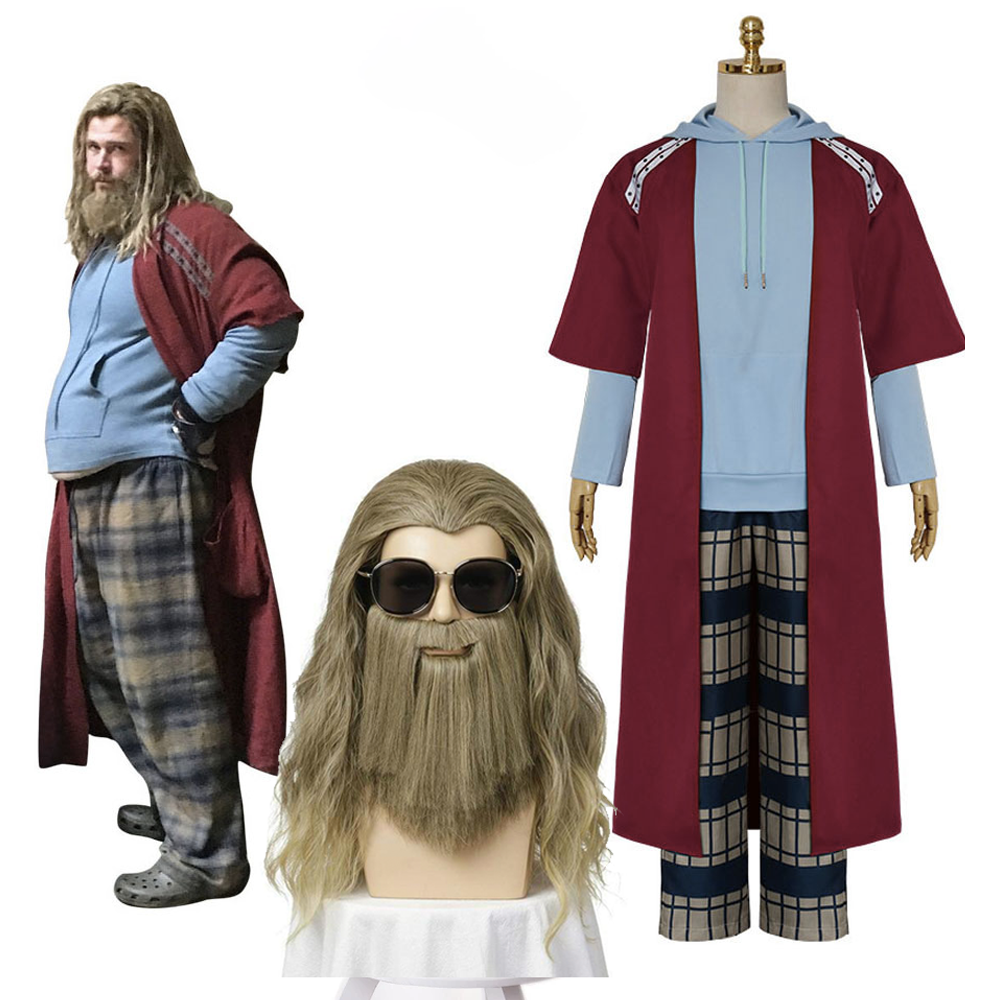 Halloween Costume Fat Thor Endgame Coat + Underwear + Trousers + Beard and Wig