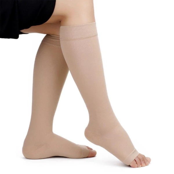 Open Toe Compression Socks 20-30 mmHg Knee High Toeless Stockings
