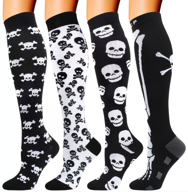 4 Pairs Halloween Skull Compression Socks Support 20-30mmHg-For Men and Women-Workout And Recovery - Best Compression Socks Sale